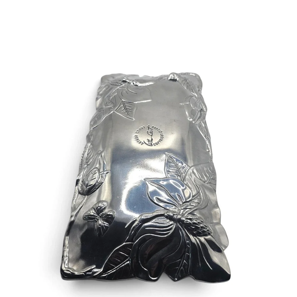 Arthur Court Aluminum Magnolia Bird Butterfly Oblong Serving Tray 2000 Vintage